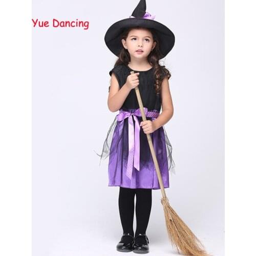 4-9Y Kids Summer Clothes Halloween/Christmas Cosplay Costumes Girls Princess Dress Witch Performance Purple Dance Wear For Sale