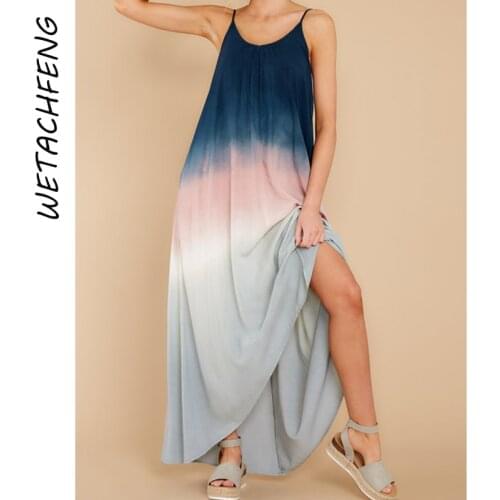 Hollow Out Tie Dye Women Sunderss Maxi Sleeveless Camisole Sexy Ladies Long Dress Party Beach Holiday Dress Fashion Clothing