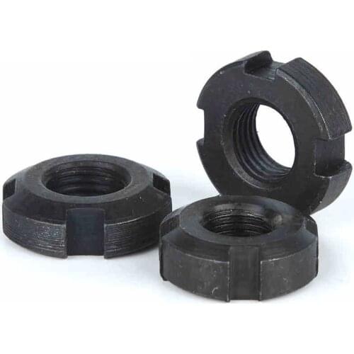 1PCS Black Zinc Round Slotted Nut M10 - M60 Locking Nuts Carbon Steel Fastener GB 812