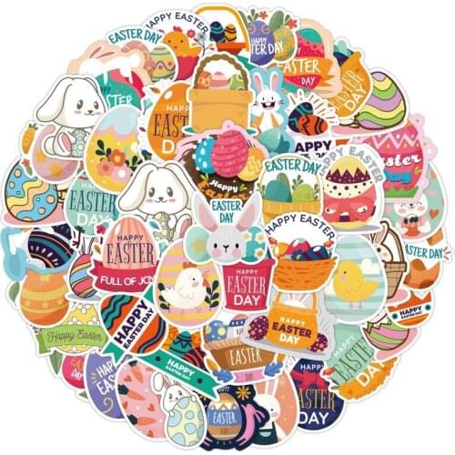 10/50pcs Easter Egg Cartoon Stickers PVC Waterproof Reusable Luggage Laptop Phone Computer Festival Stickers