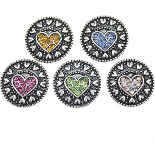 10pcs/lot heart-shaped Rhinestone 18mm metal snap buttons jewelry fit snap bracelet necklace button jewelry for women gift