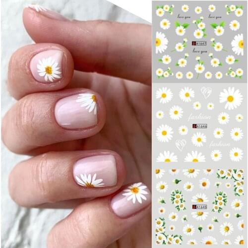 12pcs Nail Art Slider Decals Daisy Flower Transfer Stickers Fruit Water Decals Tattoo Leaf Sliders For Nails Accesorios Manicure