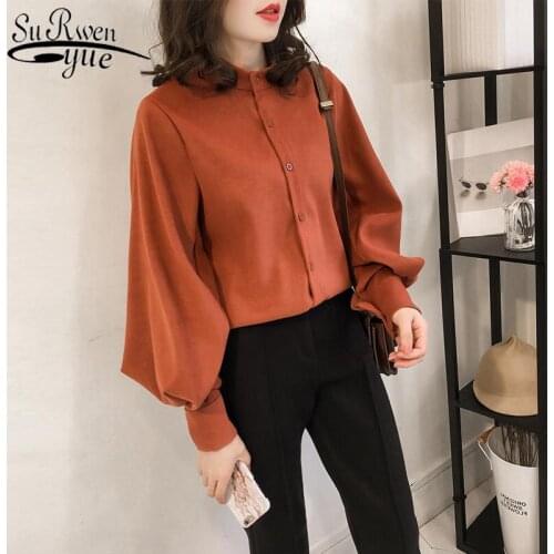 2021 Spring New Solid Color Stand Collar Simple Elegant Women Blouse Loose and Plus-size 4XL Long Sleeve Fashion Shirts 8931 50