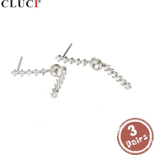 CLUCI 3 pair wholesale 925 Sterling Silver Earrings Women Pearl Earrrings Mounting Silver 925 Stud Earrings for Women SE030SB