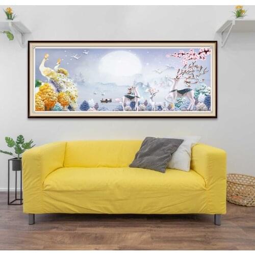 5D Mosaic Landscape Painting Peacock Full Drill Tree Diamond Embroidery Picture Rhinestone Wall Handmade Living Room Art Decor