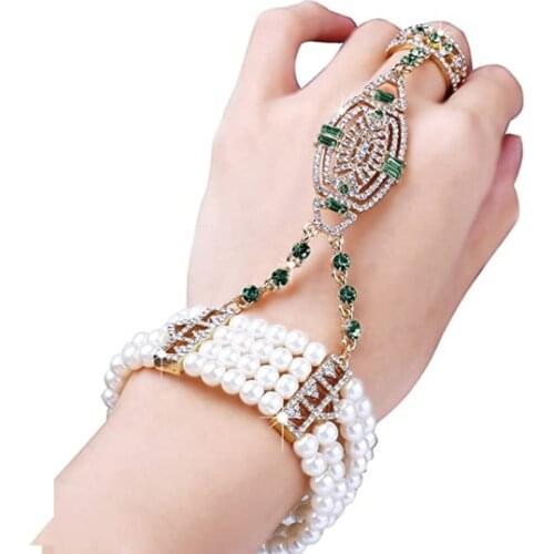 Art Deco The Great Gatsby Inspired Flower Simulated Pearl Bracelet Set Wedding Bridal Bracelet 1920s Flapper Accessories