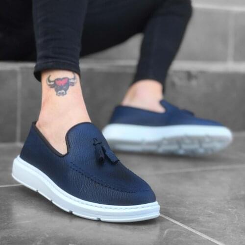 BA0005 Step-in High Bottom Navy Blue White Classic Tassels Corcik Male Shoes