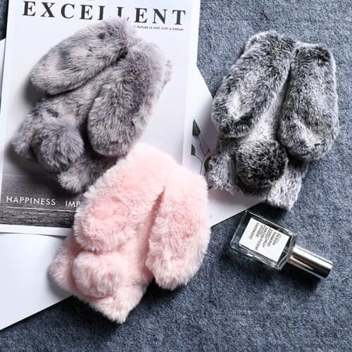 Rabbit Fur Silicon Case For Huawei P Smart Y9 Prime Y5 Y6 Y7 2019 Honor 6C Pro 6X 7X 8X 8S 8A 9X 20 Pro 10 Lite Warm Phone Cover