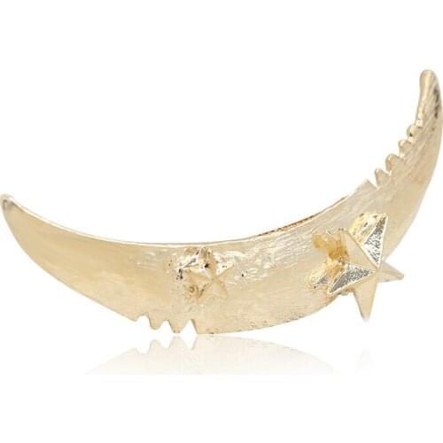 Long Golden Silver Plated Crescent Moon Stars Metallic Hair Clips Fashion Barrettes for Women Hair Jewelry