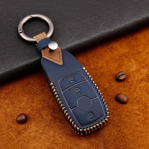 For Mercedes Benz AMG E Class W213/C Class W205 2018 Genuine Leather Car Key Case key Chain Ring Cover Car Styling Accessories