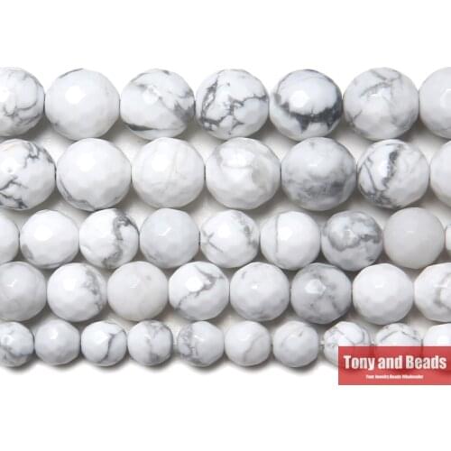 Natural Stone Faceted White Howlite Turquoises Round Loose Beads 15" Strand 4 6 8 10 12 MM Pick Size