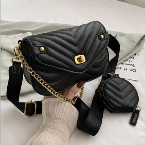 Small PU Leather Shoulder Bag For Women 2021 new purse and Handbags Female Travel Crossbody Bag ladies chain Sling bag 2 PCS/SET