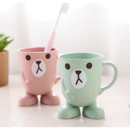 Cute Cartoon Mouthwash Cup Toothbrush Animal Style Wheat Straw Tumbler Travel Toothbrush Cups Holder Household Bathroom Supplies