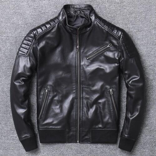 Sheepskin Men Pilot Real Slim Short Aviation Motorcycle Genuine Leather Bomber Jacket Large Size 4XL Flight Coats