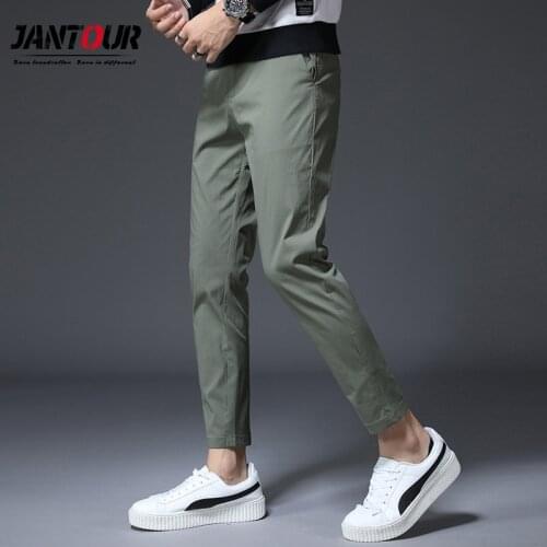 2021 New Spring summer Ankle-Length Pants Men Casual Slim Fit Fashion Trousers Male Plus Size 28- 36 38 Cotton Brand black Pants
