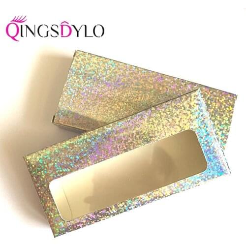 New Holographic Lashes Box Soft Paper Mink Eyelashes Packaging for False Eyelashes without Logo Empty Box for Full Strip Lashes