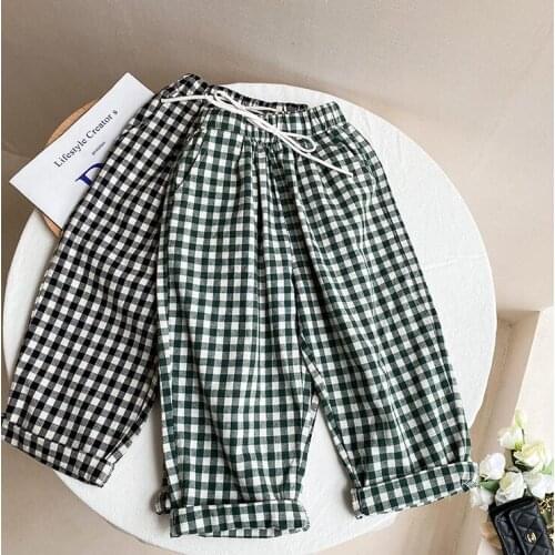 2021 new style girls boys plaid pants cotton autumn fashion kids long pants 1-8t WS41
