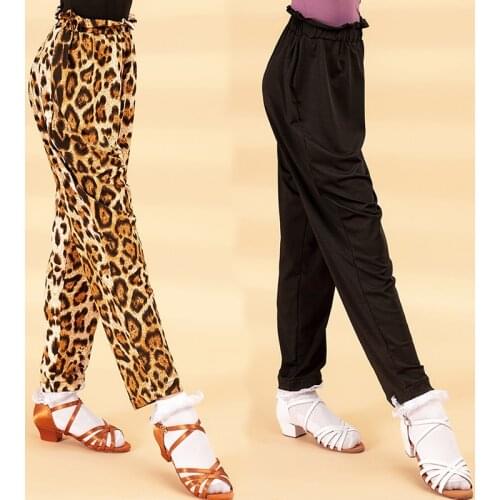 New Kids Laitn Dance Clothes Girls Dancing Pants Black/Leopard Print Samba Cha Cha Tap Dance Practice Clothing Trousers DNV14331