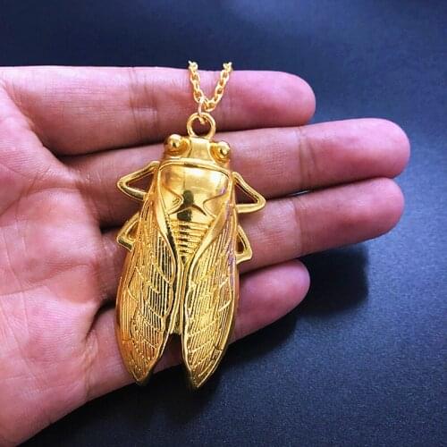 Cicada Necklace Creepy Insect Unisex Mens Necklace Gift Pendant Halloween Jewelry Entomologist Gift Goth Antique Gold Friend