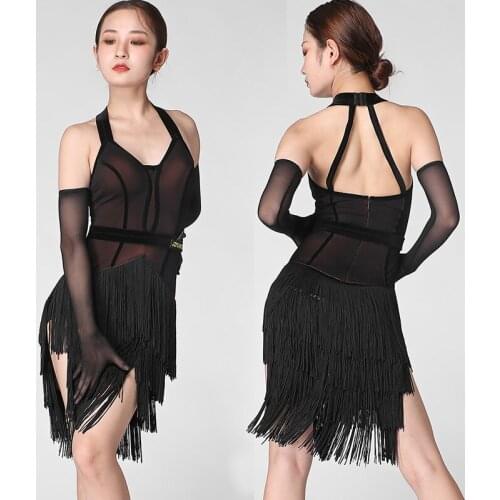 Latin Dance Dress Female Adult Sexy Sleeveless Backless Tassel Professional Competition Tango Salsa Cha Cha Samba Rumba DNV13704
