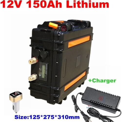 High power Portable Lithium 12V 150AH battery +ABS case charger for 1200W inverter solar lighting hernia lamp Outdoor camping