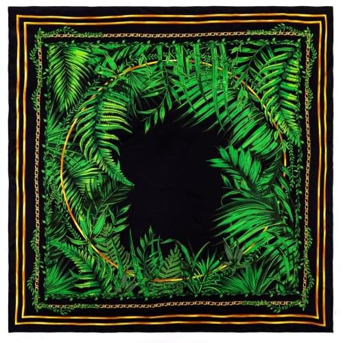 90cm Luxury Brand Scarf Women Foulard Bandana Handmade Curled Twill Silk Square Scarf Green Leaf Head Hijab Scarves For Ladies