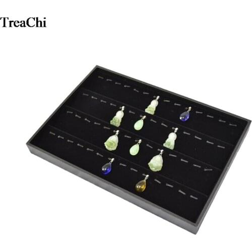 Retail Black Pendant Display Case 40 Hooks Velvet Pendant Storage Organizer Exhibition Connection Holder Tray 35*25*3 cm