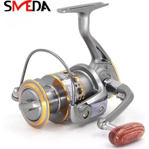 Fishing Reels Spinning Carp With Wooden Handle 13BB 5.2:1 Metal Peche Wheel Fresh Water River Fishing Tools Carretilha De Pesca