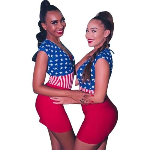 Sexy Deep V Neck Sleeveless Dress Fashion Stars and Stripes Printed Mini Dresses Summer Bodycon Boho Sundresses for Women 2021