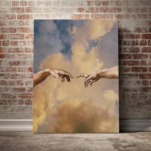 Nordic Michelangelo Retro Posters and Prints Creation of Adam Canvas Painting Modern Wall Art Picture Home Decor Living Room