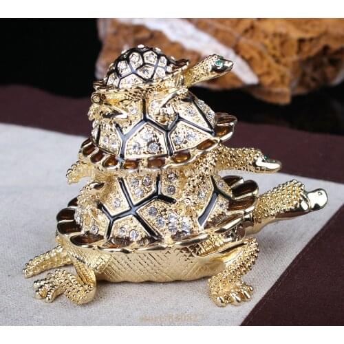 Stock Crystal Tortoise Jewelry Trinket Box Big Turtle Souvenir Gifts Home Decoration Gift Vintage Mother Baby Turtle Ring Case