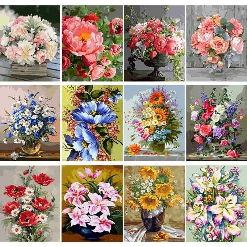 Verf Door Nummer Bloem Tekening Op Canvas Handgeschilderd Schilderij Art Gift Diy Foto 'S Door Nummer Kits Painting By Number