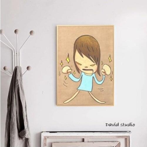 Janpanese Painter Nara Yoshitomo Cartoon Oil Painting Hand Made On Canvas Graffiti Art Oil Painting For Kids Wall Decoration