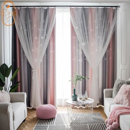Nordic style curtain for living room bedroom gradient stripes hollow stars blackout gradient curtains