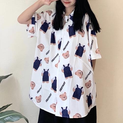 2021 Summer New Bear Shirt for Women Kawaii Shirt High Street Punk Female Harajuku Loose Blouses Hip Hop Trendy Jackets