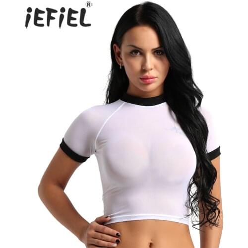 Womens Soft See Through Stretchy Sheer Short Sleeve Sexy Crop Top Casual Cocktail Party Night Clubwear T-shirt