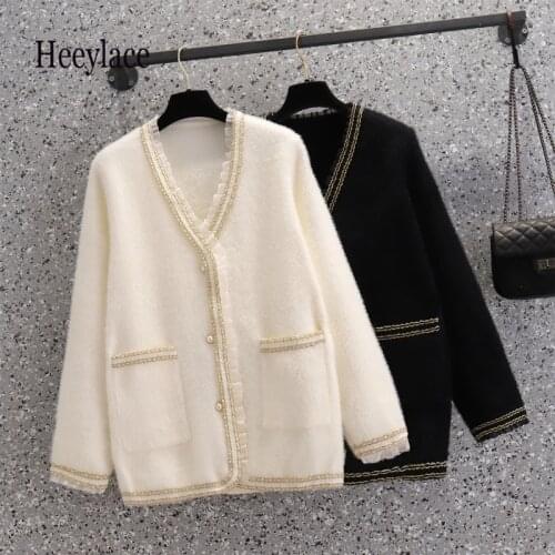 Plus Size Ladies Cardigans Long Sleeve Knitted Sweater Women French Vintage Sweaters Female Jumpers Cardigan Jacket with Buttons