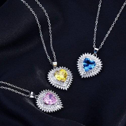 Titanic Heart of Ocean Jewelry Set Blue Pink Yellow Topaz Heart Love Forever Pendant Necklace Earrings Resizable Ring for Women