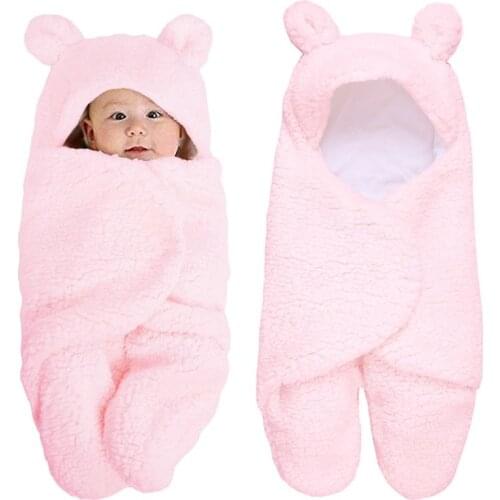 Newborn Baby Blanket Swaddle Wrap Winter Cotton Plush Hooded Sleeping Bag 0-12M