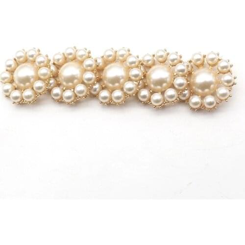 ZMASEY 5Pcs new alloy buckle flower pearl button, DIY hand-sewn romantic wedding decoration accessories jewelry crafts