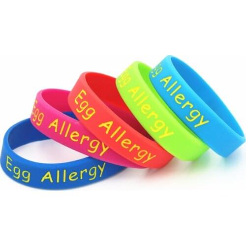 1PC Medical Alert Egg Allergy Silicone Wristband Kids Size Blue Green Red Pink Armband Little kids Braceets&Bangles Gifts SH204