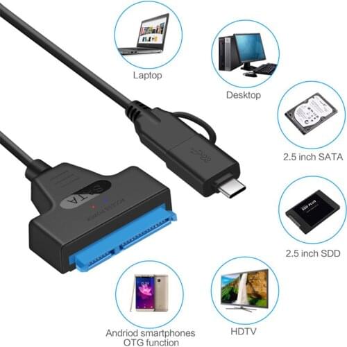 20/50 CM USB3.0 Cable High Speed Stable Convenient USBC To SATA 2 In 1 Adapter For For Desktop Smart TV Phones