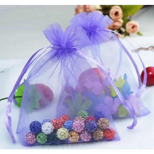 200pcs/lot 9x12cm Purple Organza Bags Wholesale Drawstring Organza Pouch Candy Gift Bag Wedding Favor Jewelry Packaging Bags