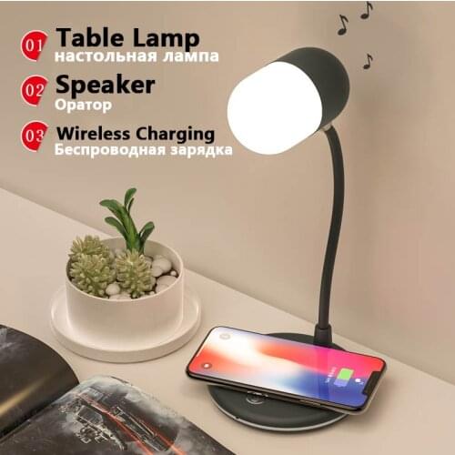 3 in 1 Night Light Smart LED Table Lamp Bluetooth Speaker with Wireless Charger Base for Bedroom Dimmable Lighting