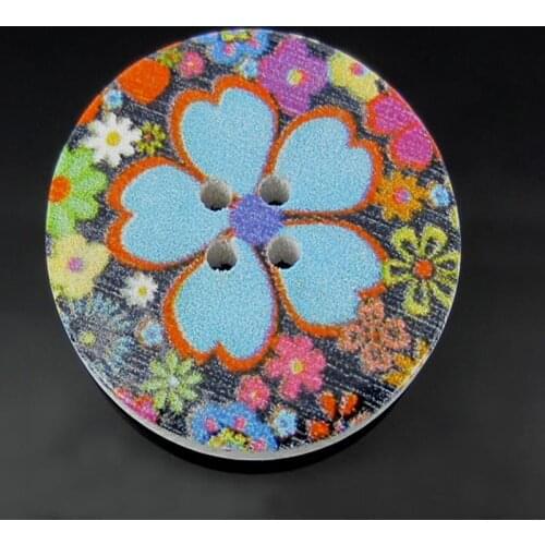 30pcs Printed Multicolor Flower 4-Hole Wooden Buttons 30mm Fit Sewing Scrapbooking Crafts Clothing Accessories buttons