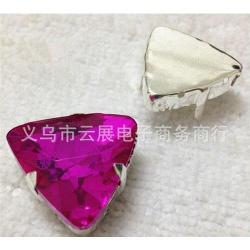 63pcs 23mm Lot Colours Triangular Sew on Rhinestones Crystal Glass Fancy Stone With Claw For DIY