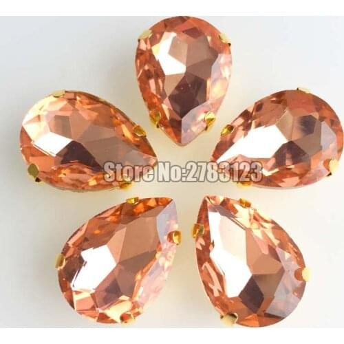 Free shipping water red Superior quality Glass Crystal sew on claw stones,Gold bottom loose rhinestones,diy/Clothing accessories