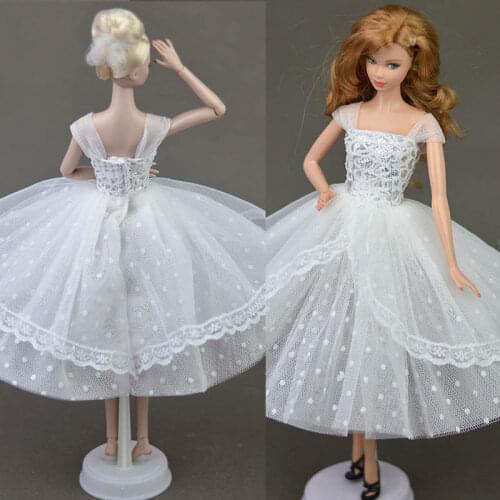 Pure White Doll Dresses Elegant Lady Evening Dress Clothes For Barbie Doll For 1/6 BJD Doll House Gift Doll Accessories Kid Toy