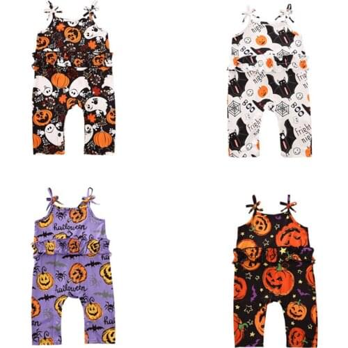 Citgeett Summer 0-24M Newborn Baby Girls Boys Halloween Romper Sleeveless Strap Pumpkin Jumpsuits Ruffled Festivals Outfits