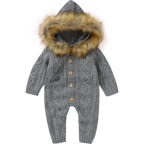 Baby Rompers Newborn Autumn Winter Thick Warm Jumpsuits Clothes with Hooded Long Sleeve Toddler & Infant Knitted Sweater Clothes